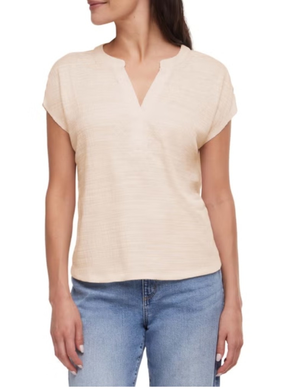 Light Pink Cap Sleeve V-Neck Women's Top